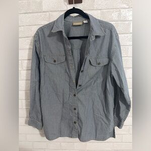 Liz Claiborne Cotton Navy and White Striped button Shirt Sz M #1968